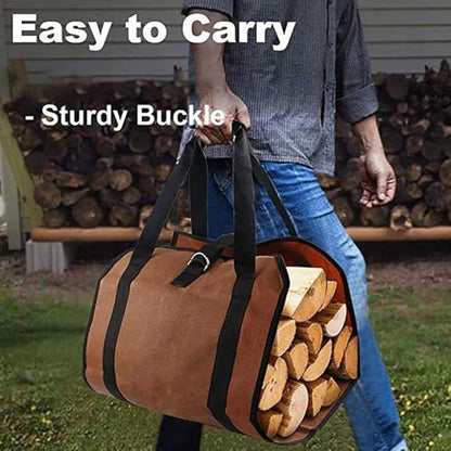 Sturdy Canvas Firewood Storage Bag with Large Capacity - Reliable Log Carrier for Indoor and Outdoor Fires, Robust Tote for Organizing Logs