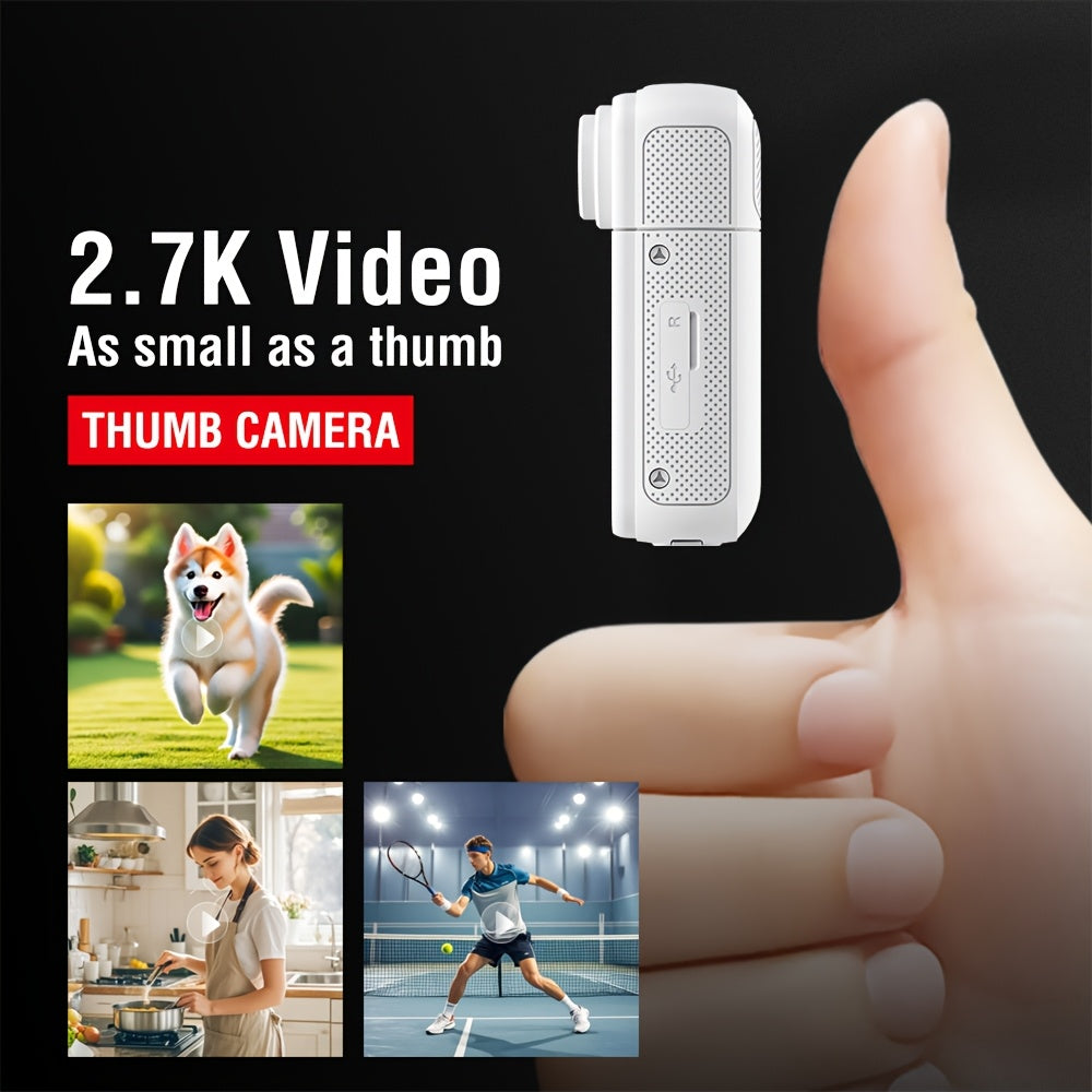 2K Thumb Action Camera, lightweight POV camera with magnetic lanyard, portable body camera with IPS screen, 180° rotating lens, wearable pocket camera for vlog with 64G card.