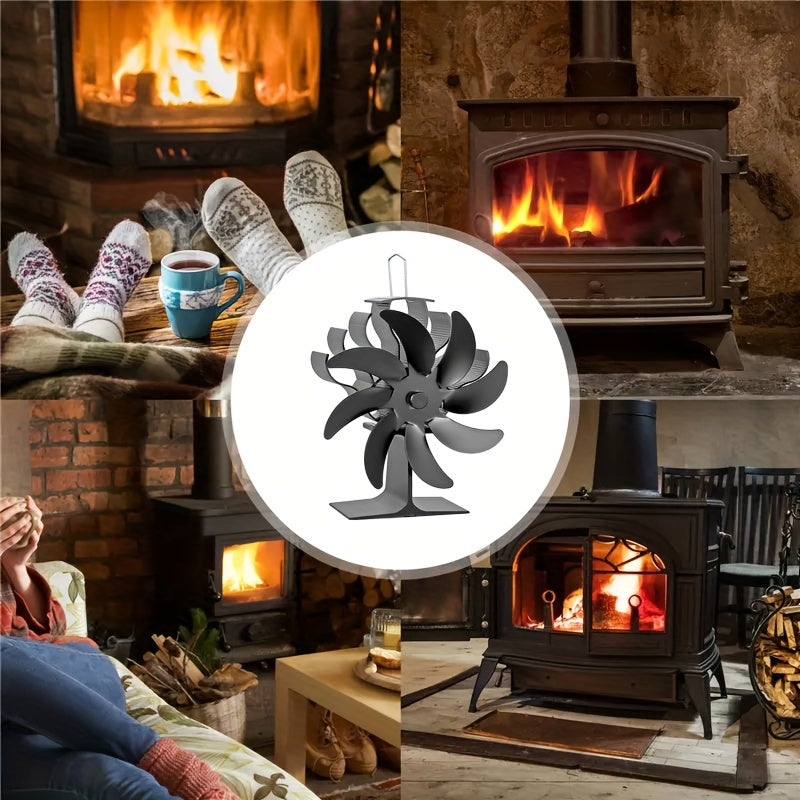 Aluminum 8-Blade Stove Fan for Wood Burning Fireplaces, Achieving High Speed Silent Operation through Heat Power, Enhancing Air Circulation without Electricity, Complete with Accessory Kit and Painted Finish - Perfect Household Heater Fan