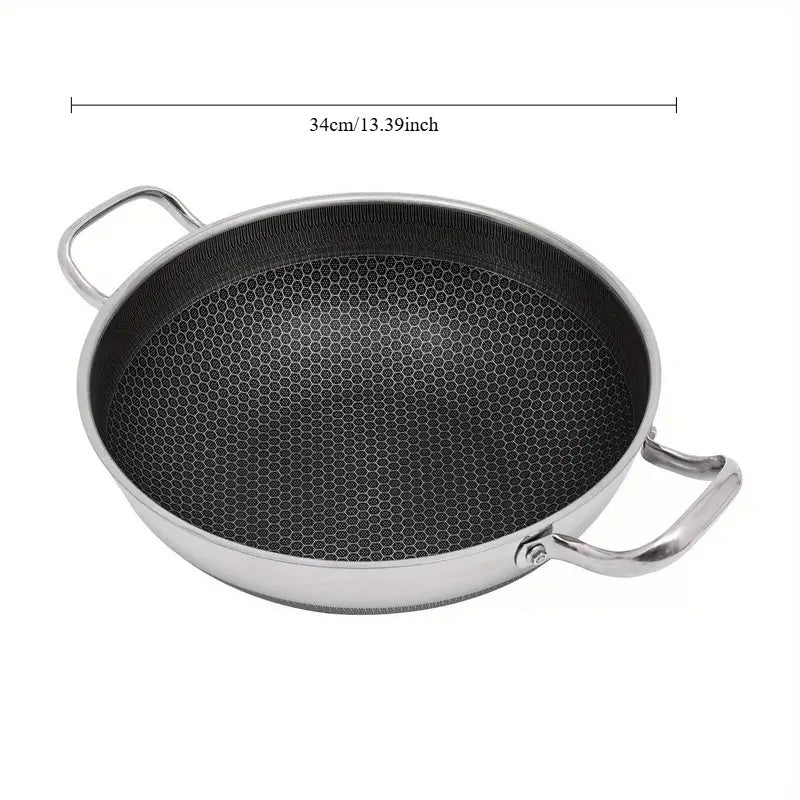 Durable Non-Stick Frying Pan Set - Three Sizes (30.48cm/33.02cm/35.56cm) with Dual-Sided Honeycomb Design for Easy Cooking, Minimal Smoke, Suitable for Induction & Gas Stoves. Made of Stainless Steel and Food-Grade Materials. Lid Available for Purchase.