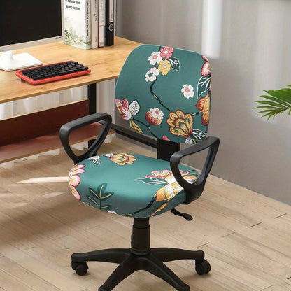 Elastic slipcover for computer dining chair, spandex material, washable and suitable for office or home decor.