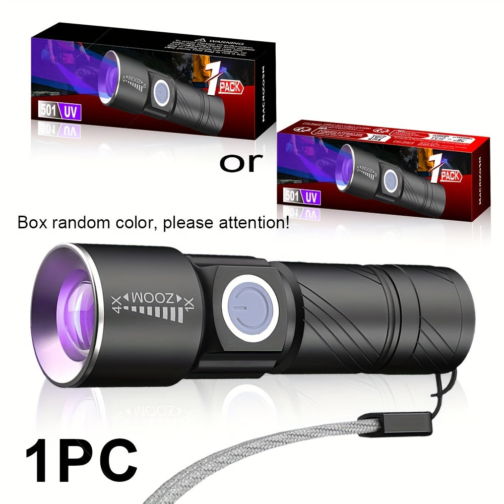 1pc Rechargeable UV flashlight for detecting pet urine stains, curing resin, and hunting scorpions.