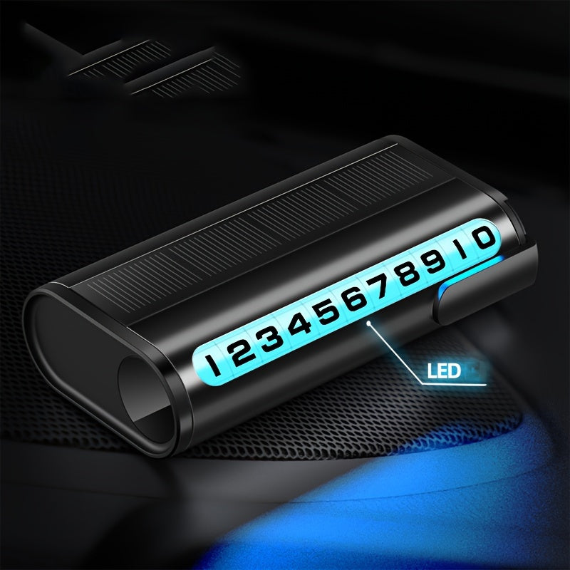 High-end car license plate holder with built-in night light, solar powered, rotating dial display, available in three colors.