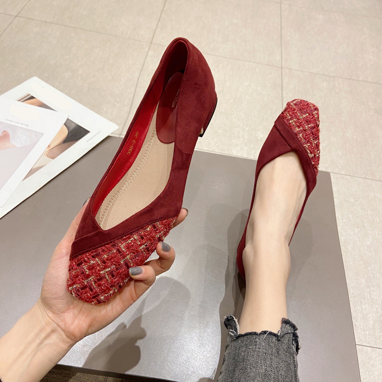 Women's Square Toe Comfy Slip-on Fashion Shoes with Block Heel and Closed Toe.