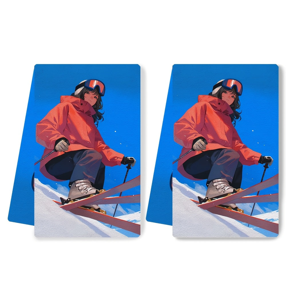 Set of 2 Ultra Soft Kitchen Towels, Perfect for a Day of Skiing or Snowboarding in the Mountains! Highly Absorbent Dish Hand Towels, Ideal for Holiday Decor. Machine Washable, 16x24 Inch each. Model: 2KYSMF1214111