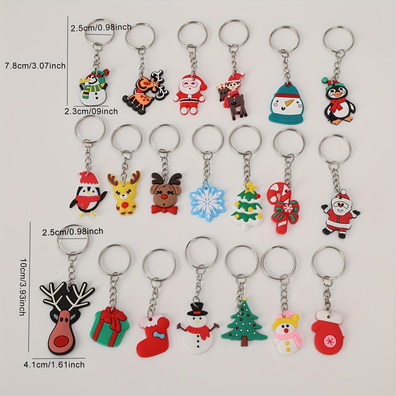 Christmas Cartoon Keychain Set includes 20 pieces - Adorable Anime and Holiday Charms for Bags, Backpacks, and Car Keys - Ideal Present for Women and Girls.