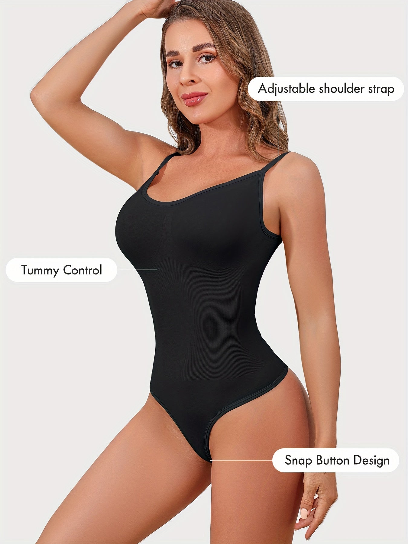 2pcs NADIA GO Seamless Thong Shapewear Bodysuit in Black & Beige, High Support, Tummy Control, Butt Lifting, Slimming Body Shaper, Soft Nylon/Elastane Blend, Hand Washable