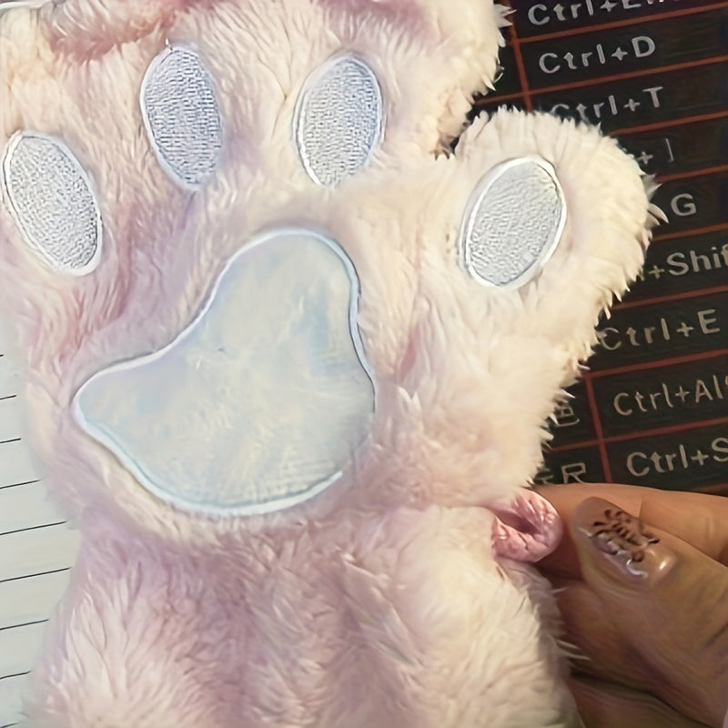 Soft, warm, and comfortable Cozy Cat Claw Plush Half-Finger Gloves - Perfect for Autumn/Winter | A Cute Fashion Statement for Women