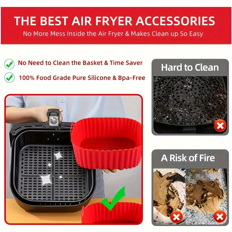 Upgrade your kitchen with the 1pc WHZWYK Extra Strong Silicone Pot Liner. This versatile accessory can be used in your air fryer, microwave, oven, and skillet. Its food-safe, non-stick material is reusable and makes for easy cleaning. Say goodbye to