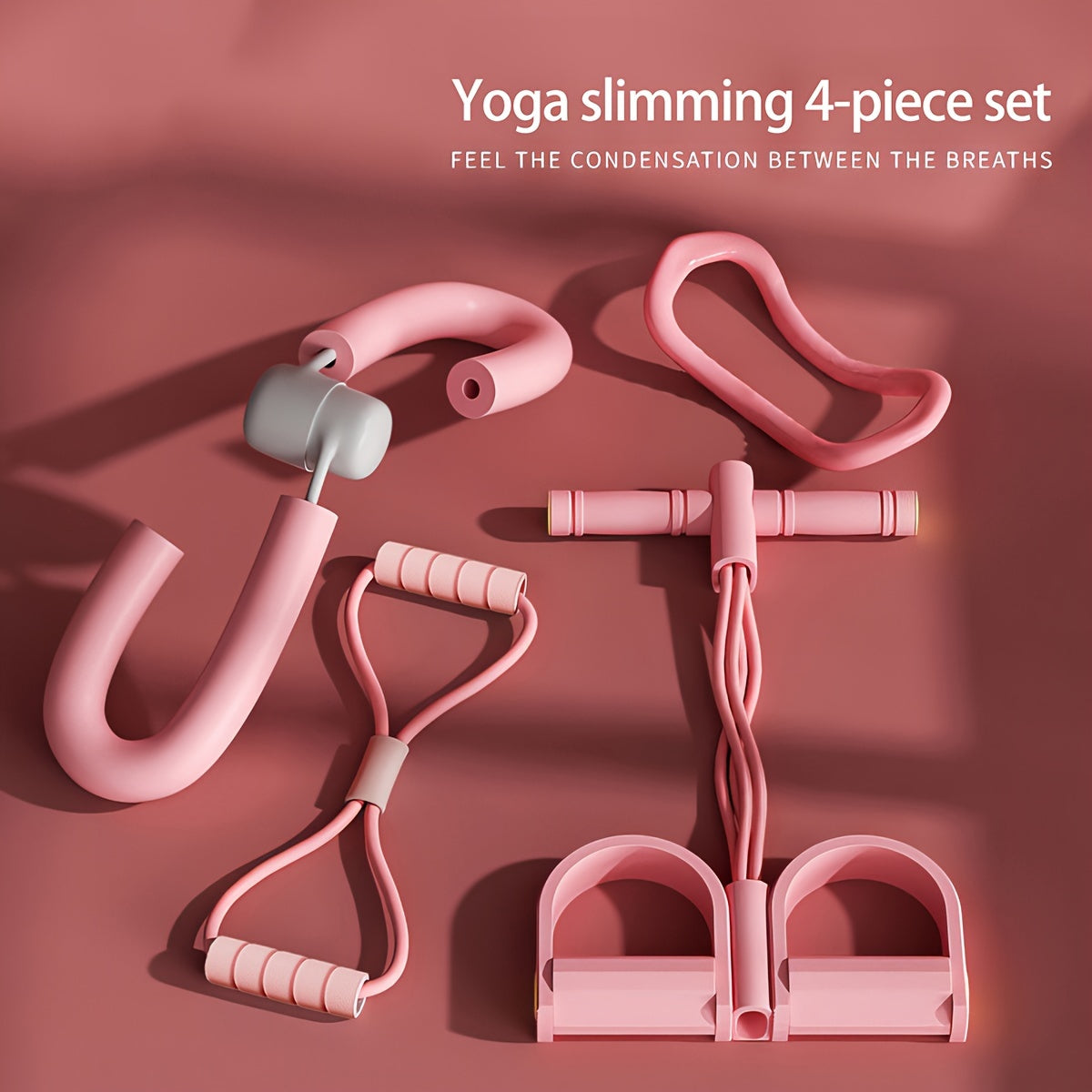 4-piece Yoga & Fitness Set for Home Workouts - Made of durable PP material with solid color design