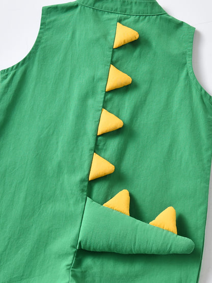 Creative dinosaur tail bodysuit for infants and toddlers, casual sleeveless romper for baby boys, perfect for indoor and outdoor wear, ideal as a gift.