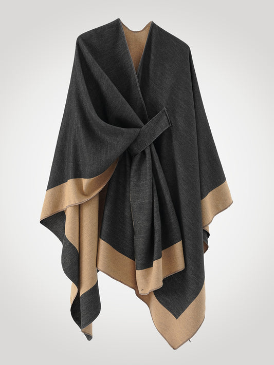 Color block shawl for plus size women, perfect for fall & winter.