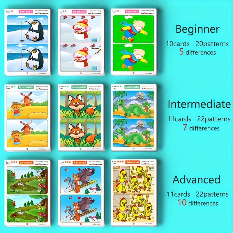 Find the difference: fun, engaging concentration game where you locate and erase different objects on picture cards.