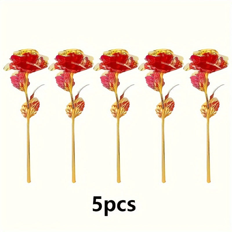 Rose Golden Crystal Artificial Rose Flower Set of 5 - Perfect for Christmas, weddings, anniversaries, Mother's Day, parties, and holidays. Ideal for gifting or decorating your home.