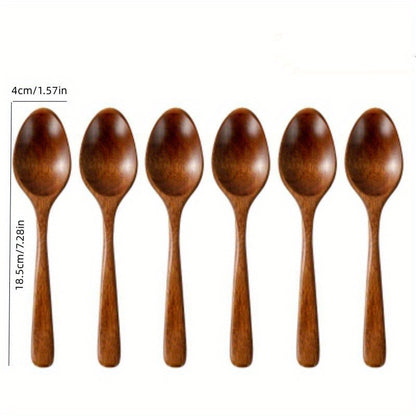 Set of 3 or 6 small wooden eating spoons, 18.49 cm long, non-stick for mixing, stirring, and tasting. Great for tableware.