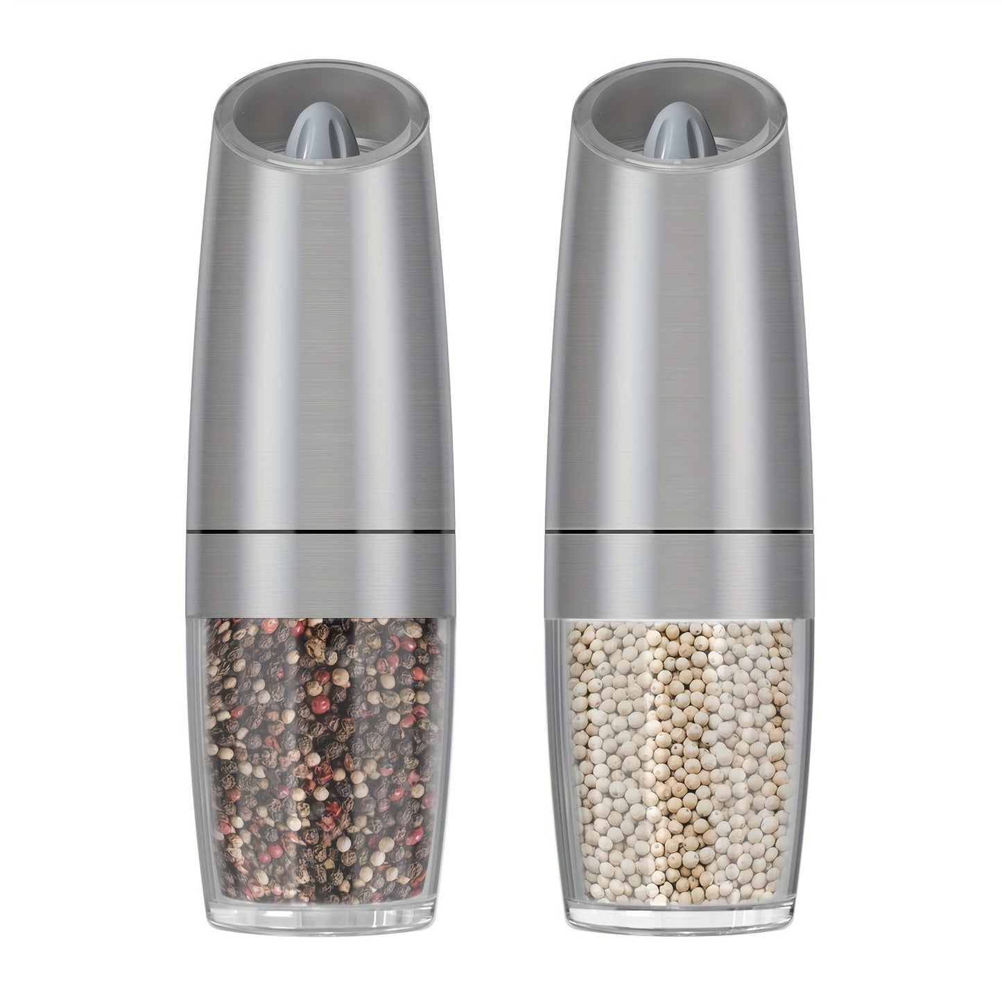 Electric Salt and Pepper Grinder Set with Adjustable Coarseness, Battery Operated, LED Light, One-hand Operation, Stainless Steel - Available in Multiple Colors.