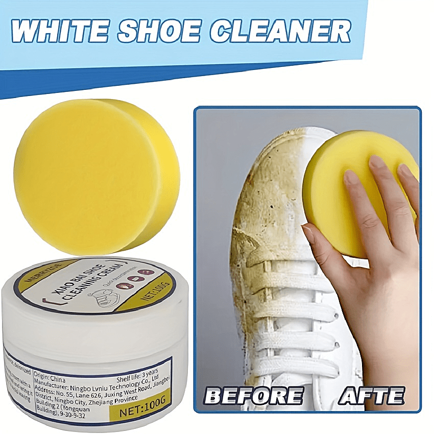 1pc of 100g white shoe cleaning paste for leather maintenance. No water needed, just wipe to whiten. Multifunctional.