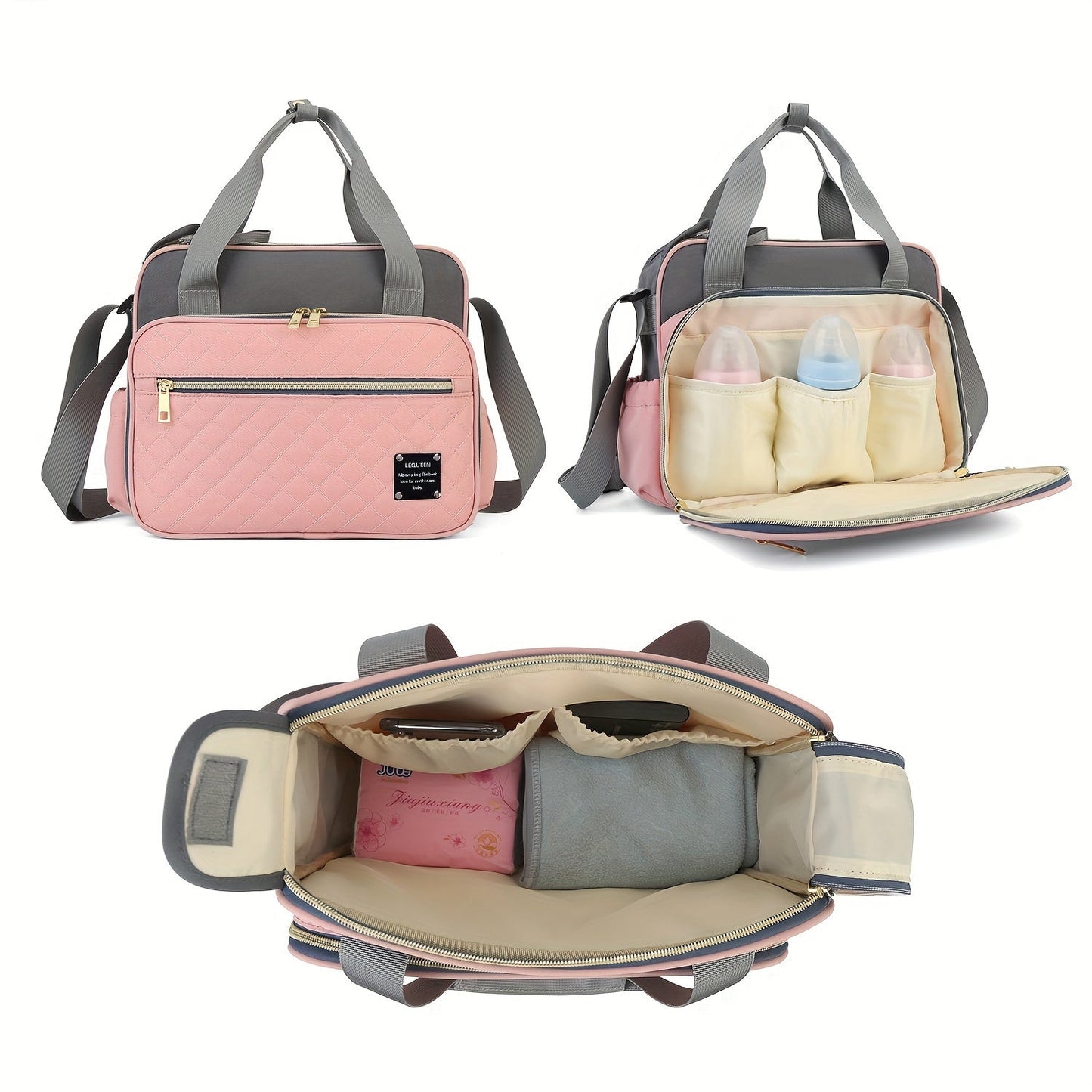 Stylish LEQUEEN Oxford Fabric Diaper Bag - Waterproof and Versatile Crossbody Parent Bag perfect for Travel and Storage