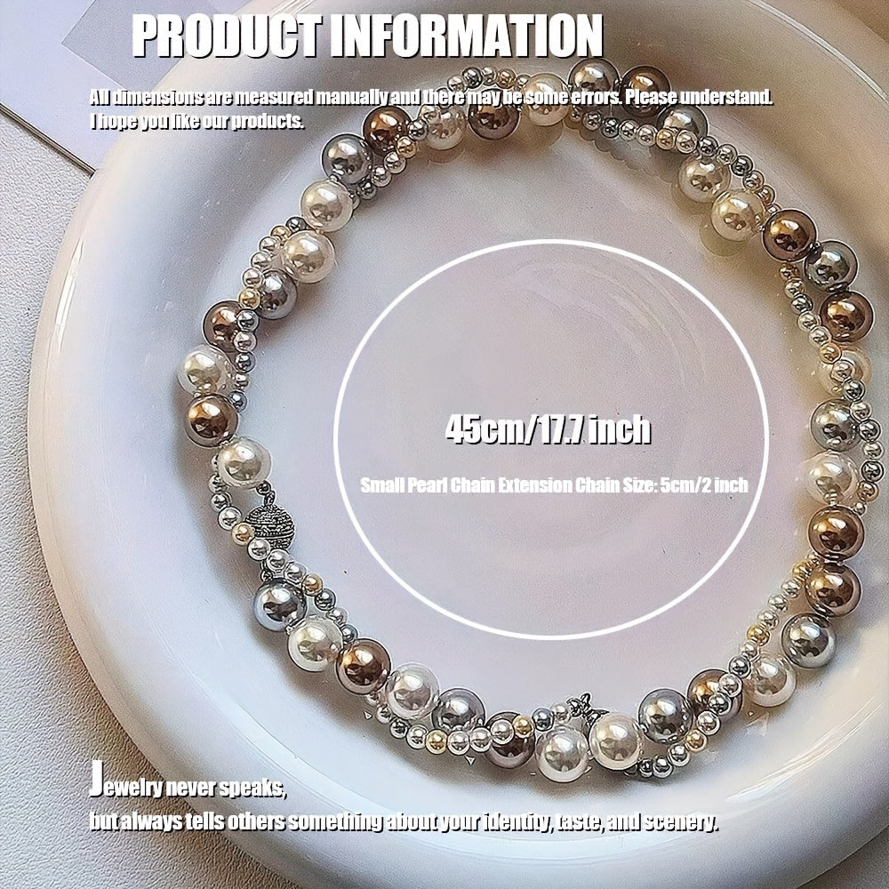 Elegant Pearl Necklace featuring a Multi-Layered Design, With Adjustable and Detachable Features, Ideal for Everyday Wear, Special Occasions, and Gift-Giving. Versatile for All Seasons.