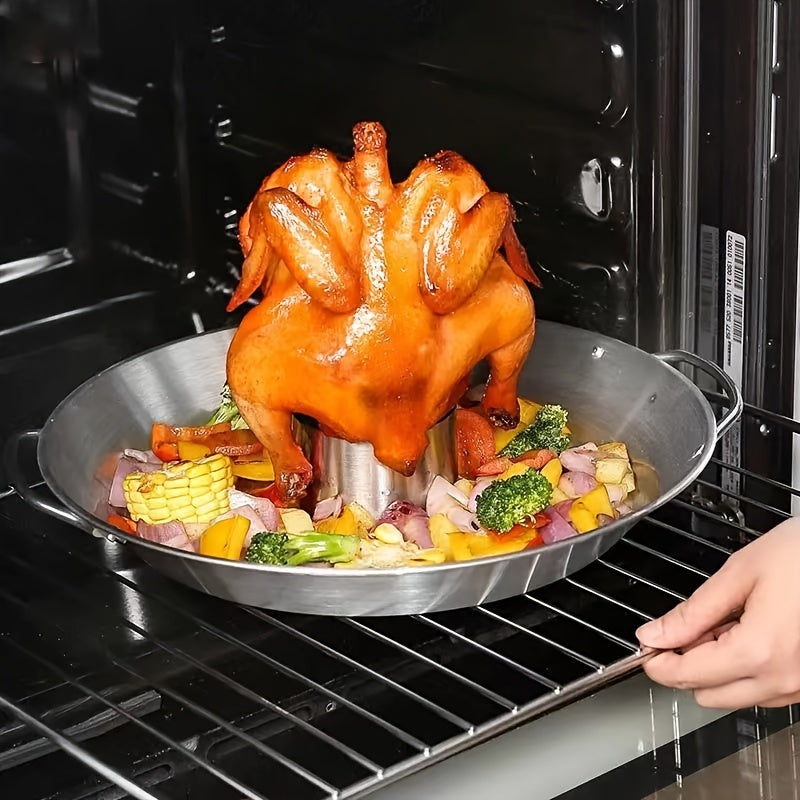 Portable Stainless Steel Chicken Roaster Rack with Dual Handles - Vertical BBQ Stand, Perfect for Outdoor Camping and Kitchen Use