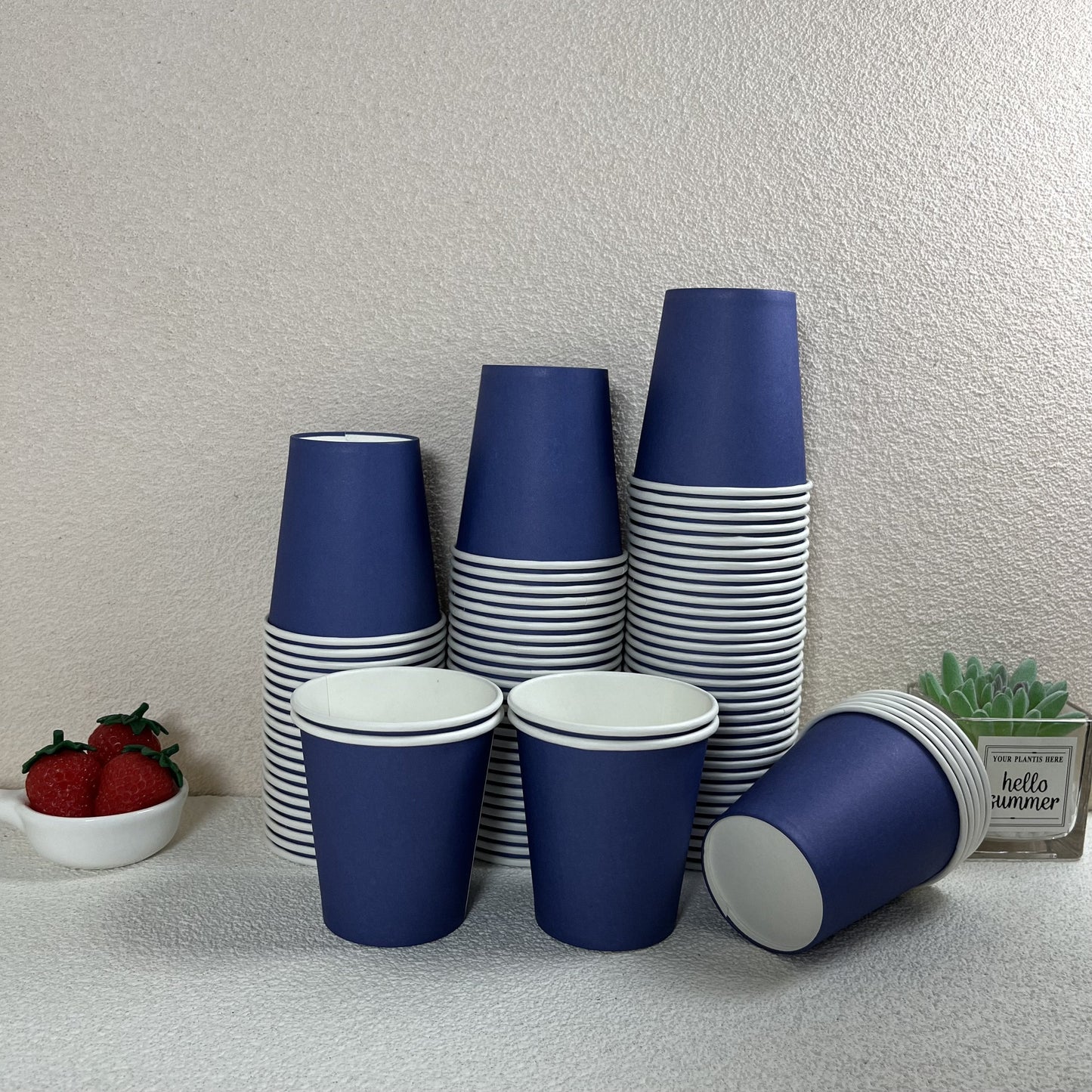 Pack of 50 7oz Blue Disposable Paper Cups with Polyethylene Coating - Perfect for Cold Beverages like Coffee, for Home & Commercial Use. Hand Wash Only. Ideal for Christmas, Halloween, Easter, Hanukkah & Thanksgiving Celebrations