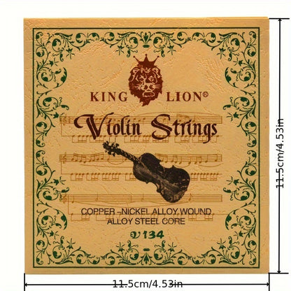 High-quality V134 violin strings designed for performance, with a steel core and white copper winding.