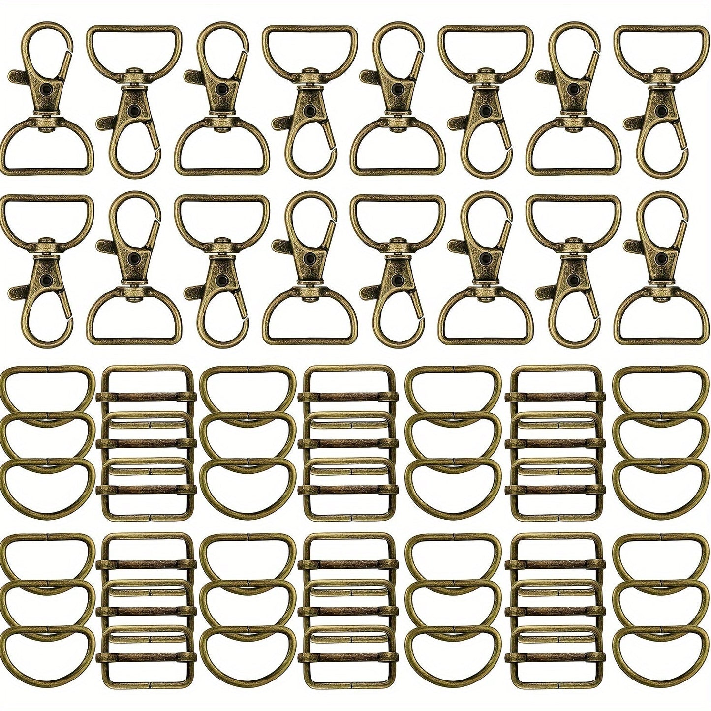 Set of 56 Bronze 30mm Metal Rotating D-Shaped Buckles, Zinc Alloy Jewelry Making Tool, No Plating, Ideal for crafting Hardware Purse Buckles.