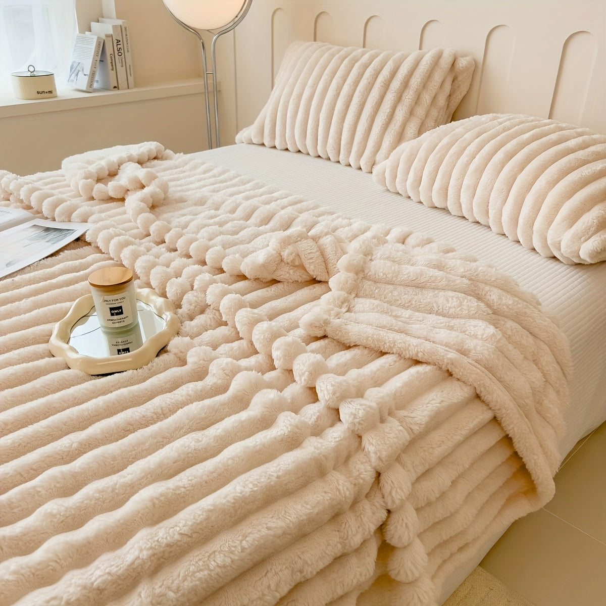 Soft and cozy striped throw blanket with ultra-plush feel - perfect for the bed, couch, or your furry friend - Ideal for all-season comfort and extra warmth during the winter months.