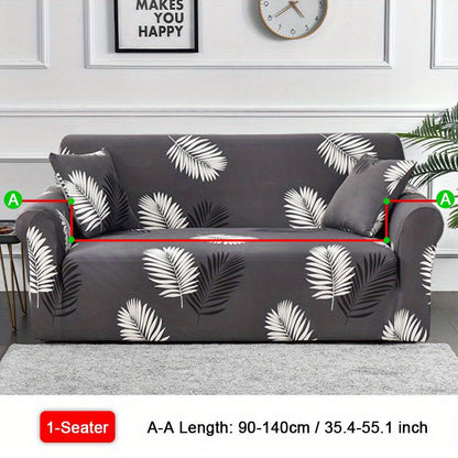 Elastic leaf-printed sofa slipcover for non-slip protection and decor in the living room.