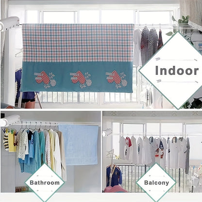 This retractable clothesline is perfect for saving space and can be mounted on the wall with four lines for hanging laundry. The automatic invisible design is made of durable plastic and measures 28cm in length and 50mm in thickness. Suitable for both