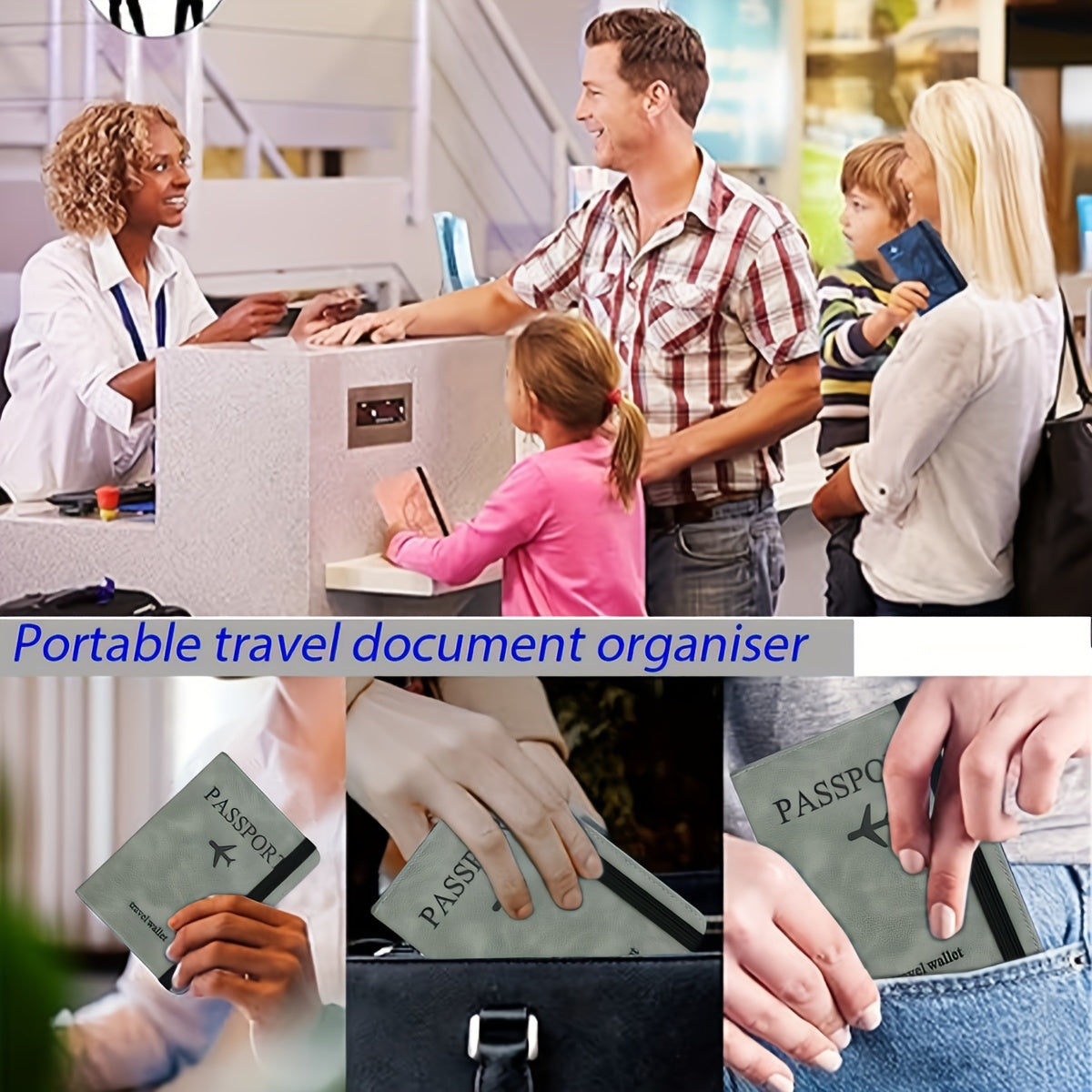 RFID Passport Holder, thin retro PU wallet for travel documents