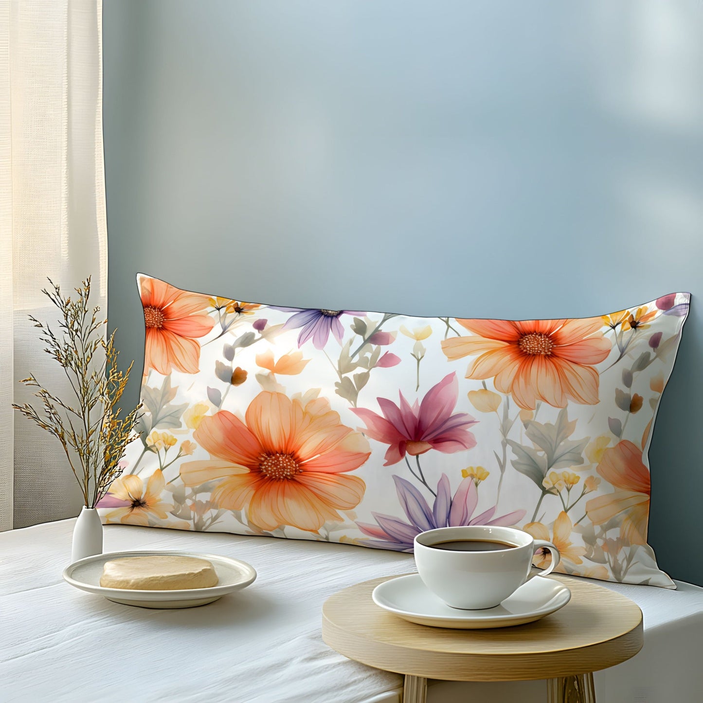 Orange Floral 3D Print Pillowcase, Made with Soft Skin-Friendly Fabric, Machine Washable and Envelope Closure. Perfect for Bedroom, Guest Room, or Hotel. Ready to Gift.