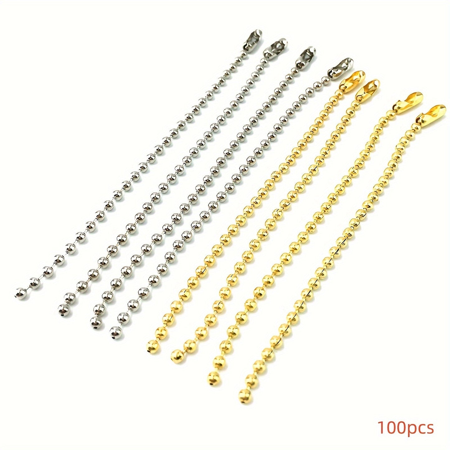 Set of 50 golden and 50 silvery 12cm ball chains.