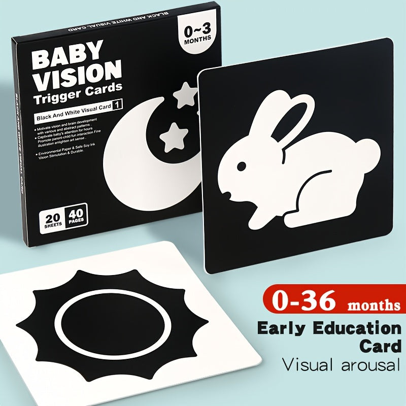 Children's early education cards for newborn babies, featuring black and white visual stimulation for cognitive development.