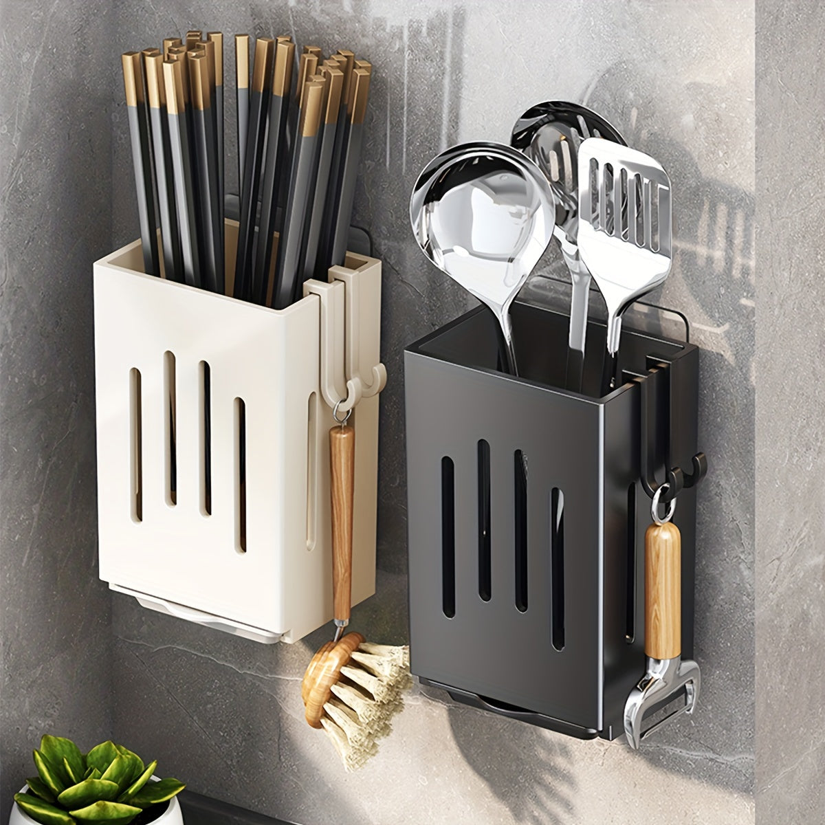 Kitchen Storage Solution: Multifunctional Utensil Holder for Draining and Organizing - Can Be Wall Mounted or Freestanding - Lightweight Plastic Cage for Cutlery and Flatware - Includes Drainage for Chopsticks - Perfect Kitchen Organizer