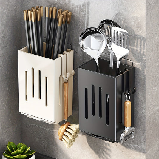 Kitchen Storage Solution: Multifunctional Utensil Holder for Draining and Organizing - Can Be Wall Mounted or Freestanding - Lightweight Plastic Cage for Cutlery and Flatware - Includes Drainage for Chopsticks - Perfect Kitchen Organizer