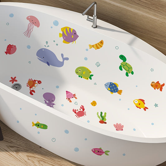 6 non-slip bathtub stickers with underwater animal patterns, frosted for bathroom safety.