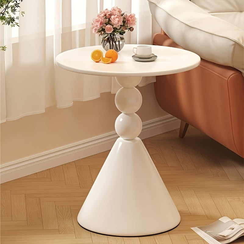 Sleek Nordic Style Round Side Table in Creamy White Metal - Conveniently Portable for Use in Living Room, Balcony, or Bedside - Effortless Setup, Ready to Use out of the Box