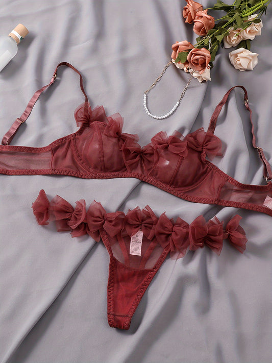 Mesh Bow Lingerie Set with Two Pieces