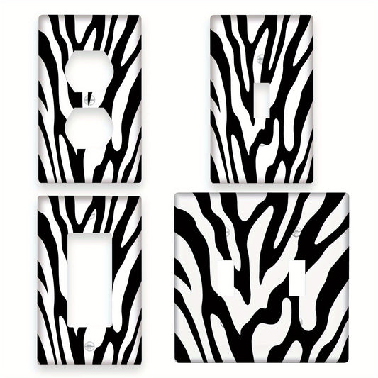 Zebra print switch plate cover, durable polycarbonate, 1 or 2-gang sizes, decorative design, no wiring required, easy to clean, for home or office décor.