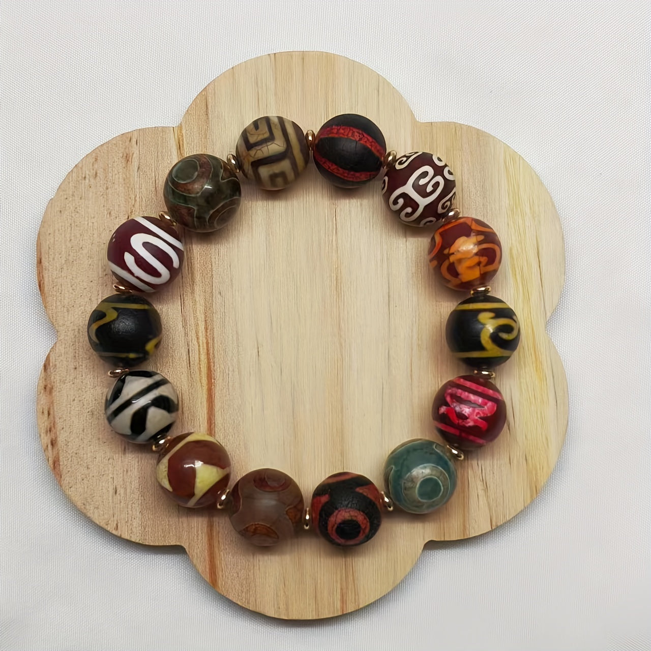 Unisex Stretch Gemstone Bracelet with Tibetan Dzi Beads in Traditional Tribal Chinese Style, Designed for Good Fortune and Peace. A Versatile and Stylish Daily Accessory, Perfect for Men and Women, Makes a Great Gift for Any Occasion.