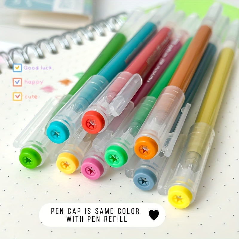 1pc, 9pcs Morandi Retro Color Palette Handwriting Pens with stackable color ink refills.