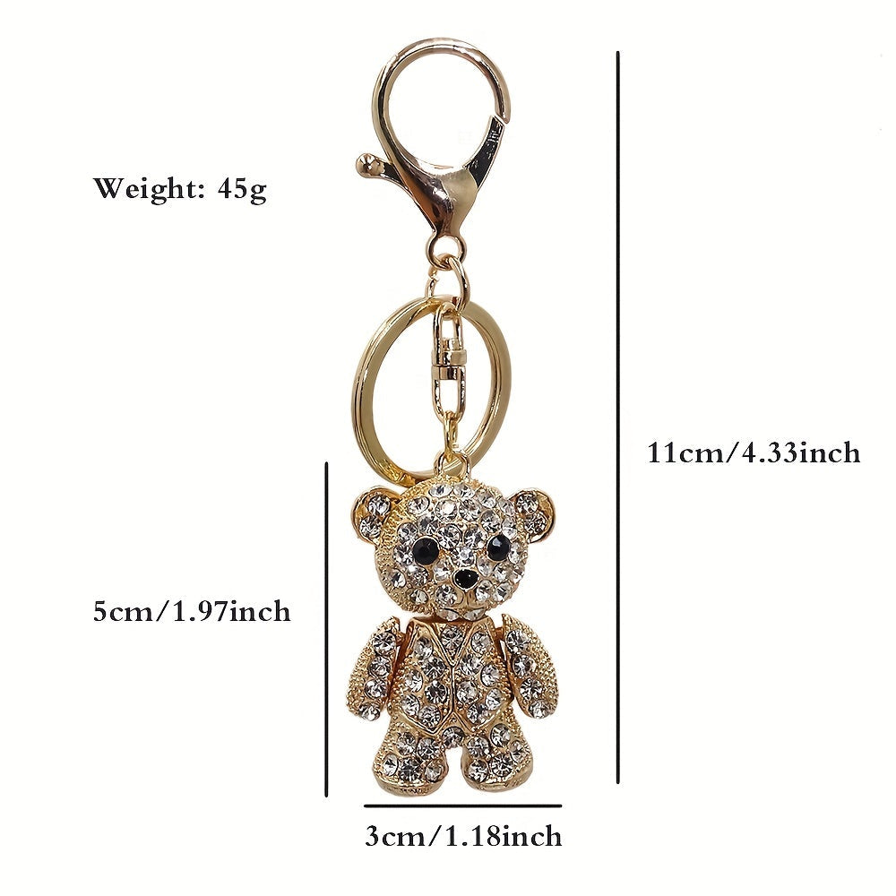 Adorable Bear Keychain Bag Charm - Perfect Holiday or Commemorative Gift for Women - Rhinestone-embellished Metal Pendant for Car Keys