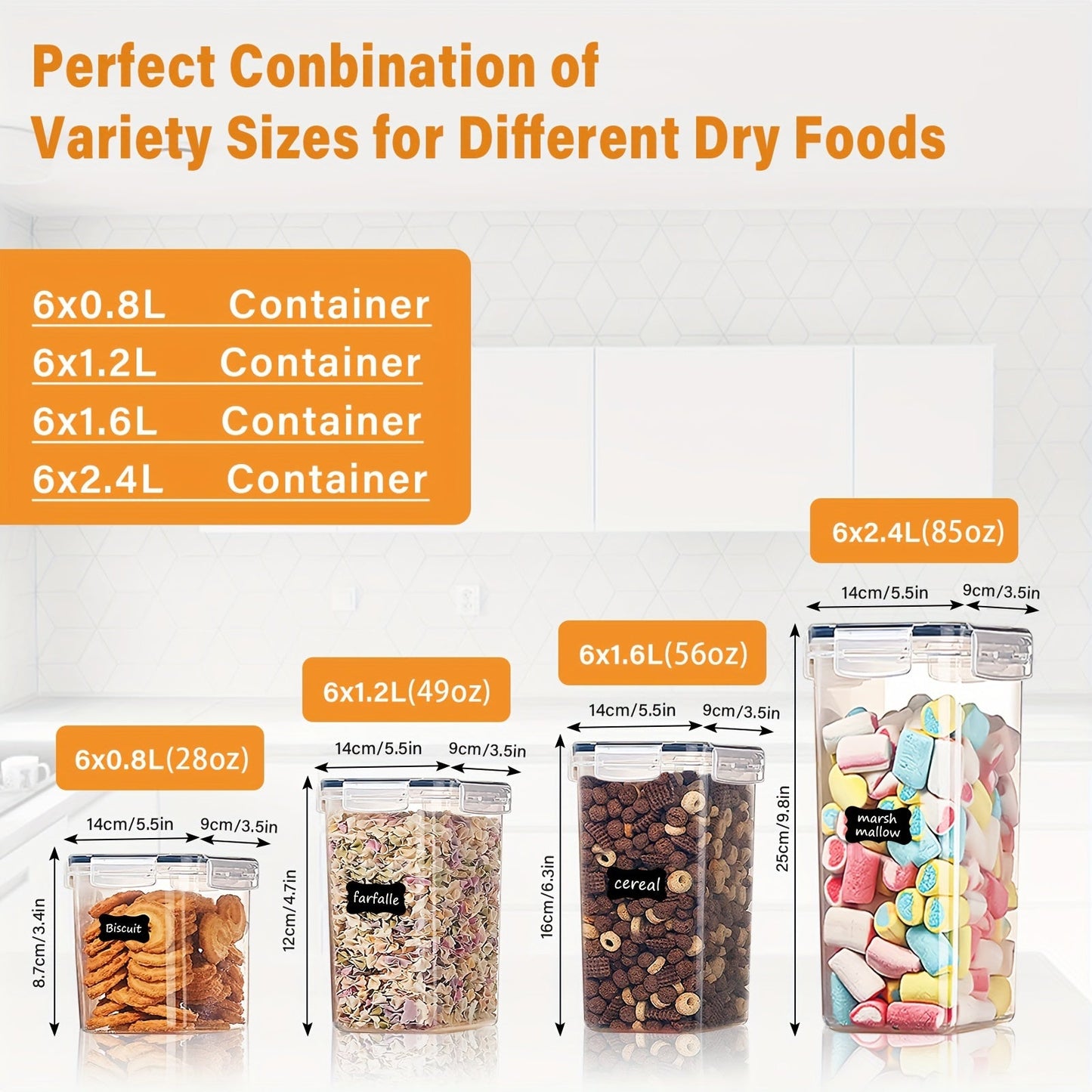 24 pieces of airtight food storage containers complete with lids are perfect for organizing your pantry and kitchen. Made of durable plastic, these canisters are ideal for storing cereal, dry food, flour, and sugar. They are BPA free and come with labels