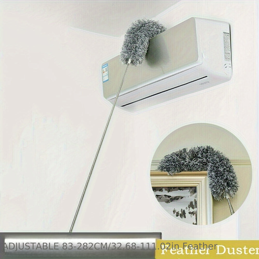 1 Extendable Microfiber Duster with 119.38cm Flexible Pole - Reusable & Washable, Ideal for Home & Garden, Dust Removal Tool|Bendable Head Design|Stainless Steel Pole