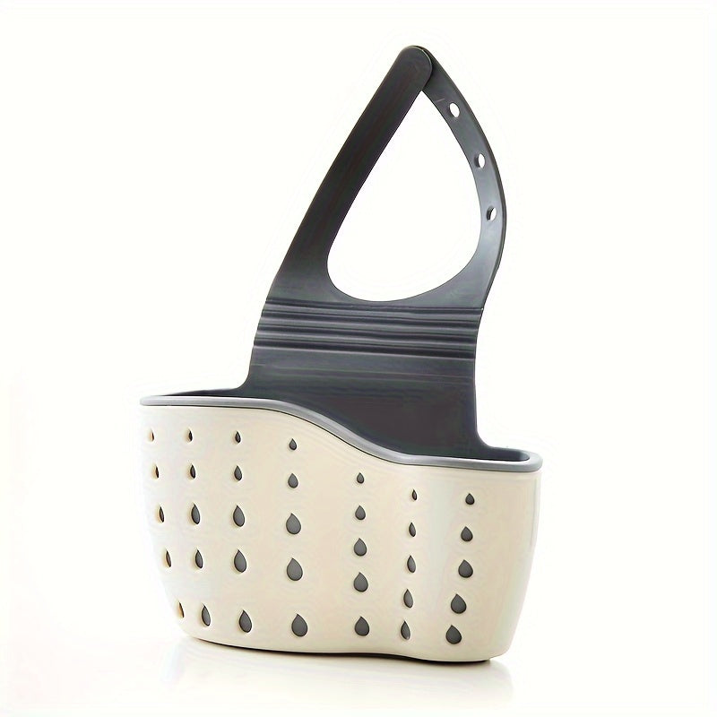 Introducing the BANUCHE Dual-Layer Sink Organizer - a versatile kitchen storage rack featuring heart-shaped handles, faucet hanging sponge, and utensil basket. Available in beige, gray, and blue, this durable plastic organizer requires no power and is