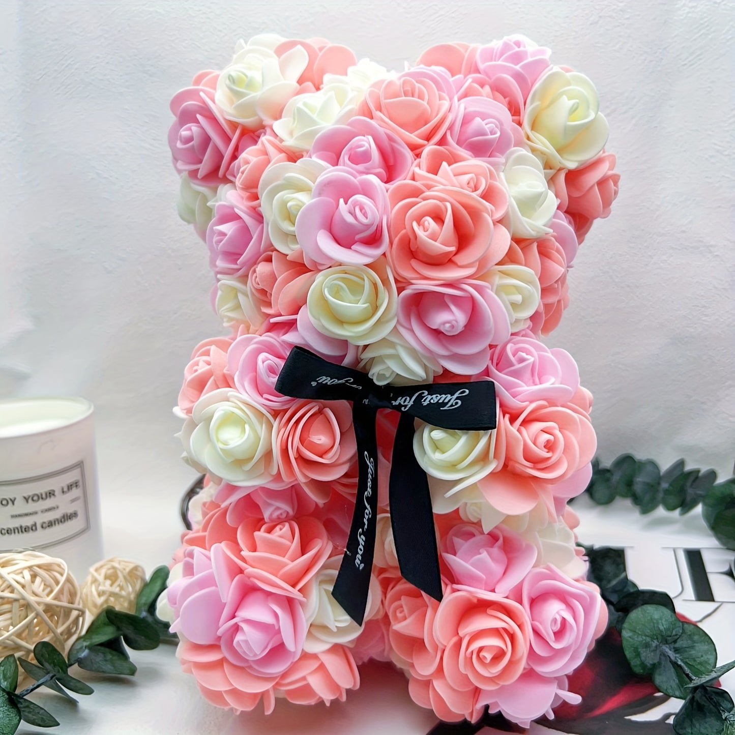 10" Eternal Rose Bear - Lifelike Foam Flower Teddy, Ideal for Valentine's Day, Home Decor & Romantic Occasions, Qixi Festival, 25cm