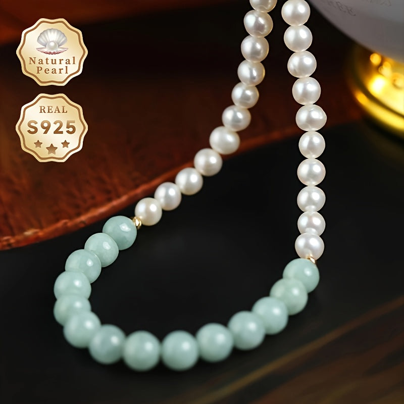 Elegant MUFAN Women's Fashion Pearl Necklace with Natural Freshwater Pearls (5-6mm) in S925 Silver. Adjustable Length and Vintage Style, Perfect for Daily Wear and Gifting. Includes Gift Box and Ideal for June Birthdays.