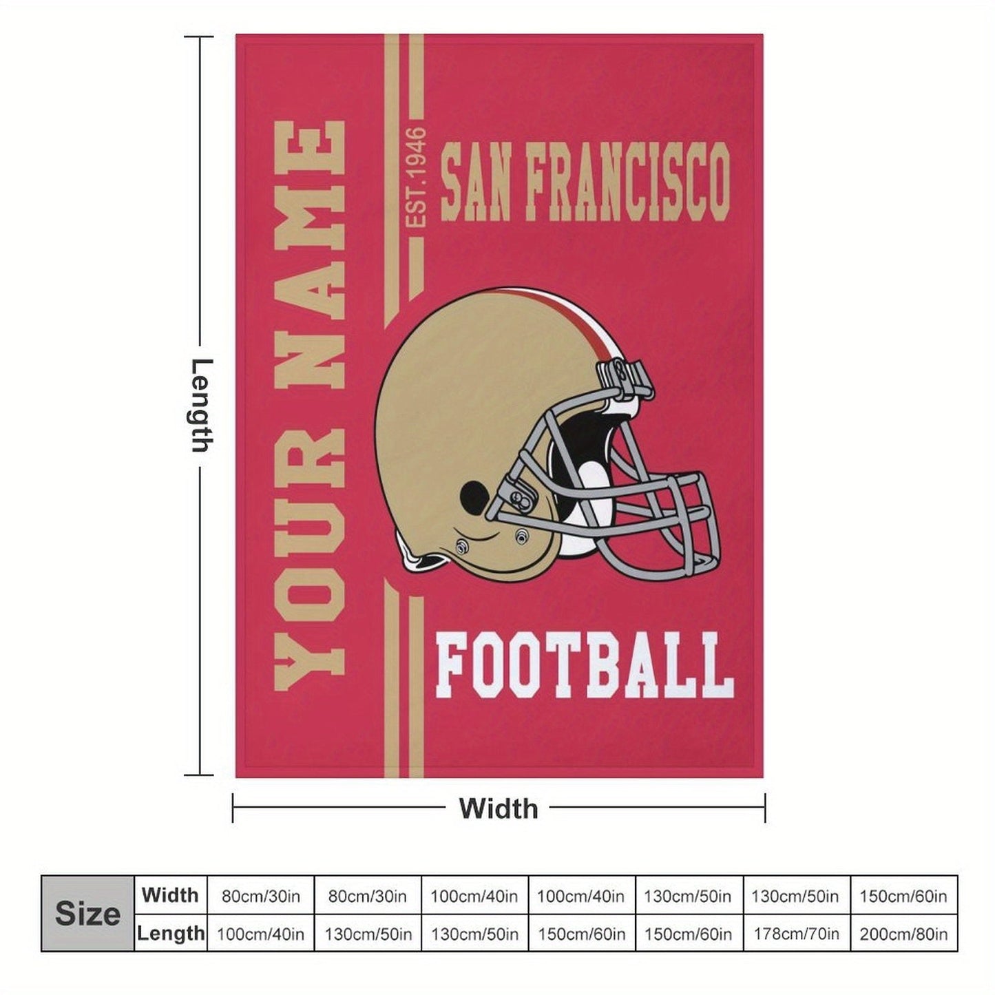 Personalized San Francisco Football Theme Hug Blanket - Custom Name Included, Ideal Gift for Men, Women, and Boys - Perfect for Sofa, Bed, or Decoration, Made of Polyester Knitted Fabric, Ideal for Fans of the Team