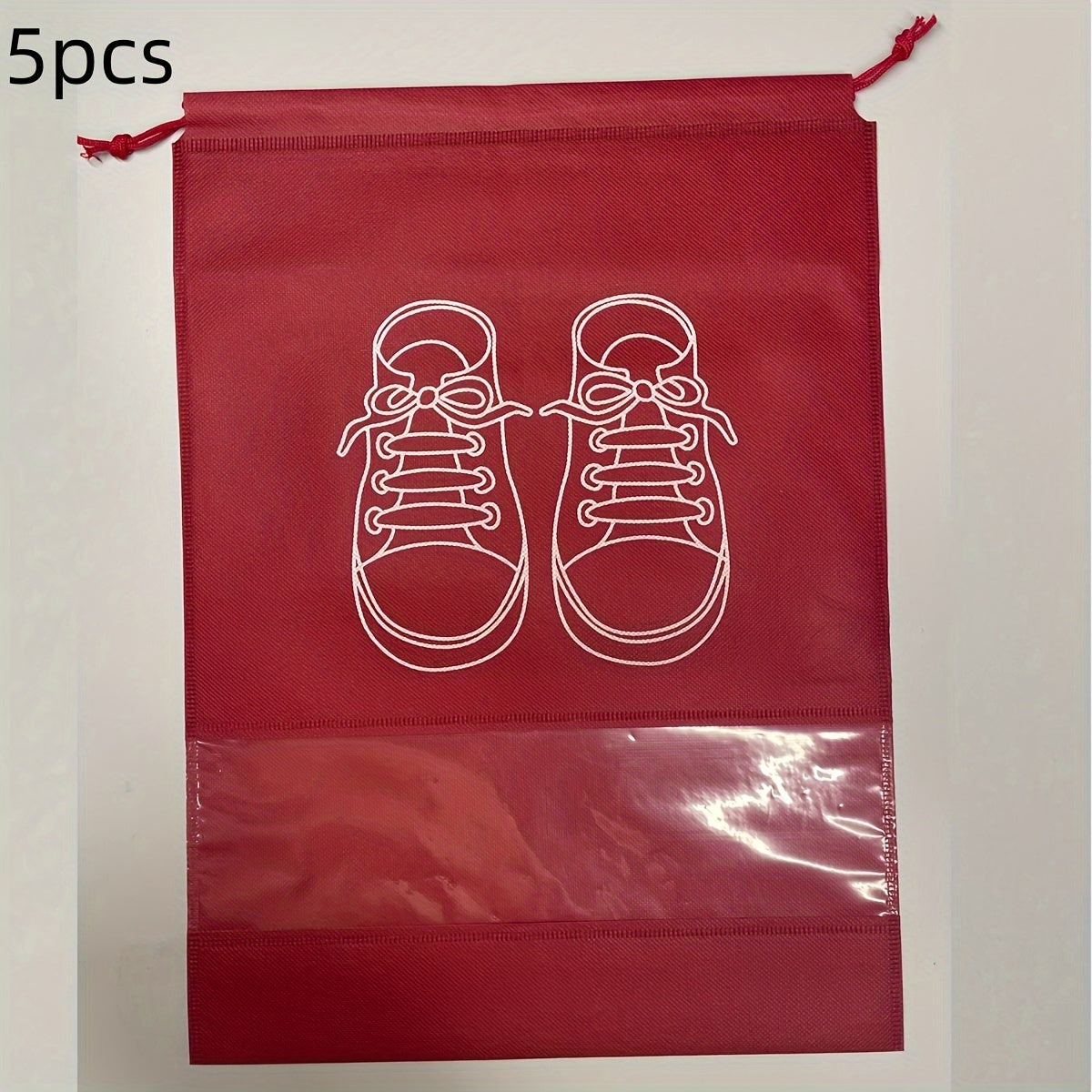 5 Portable shoe storage bags with drawstring made of waterproof, non-woven fabric for travel and closet organization.